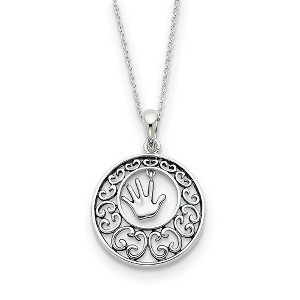 Black Bow Jewelry Rhodium Plated Sterling Silver Children, Handprint Necklace, 18 Inch - 1 of 4