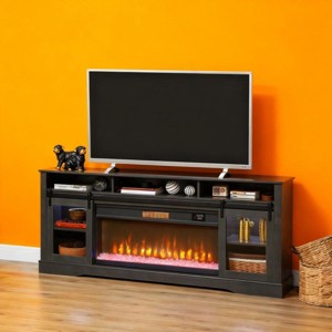 70.9'' Fireplace TV Stand with Glass Cabinets & Touch Panel, Modern Media Console wirh Touch Panel for 80 Inch TV-3irtyhousy - 1 of 4