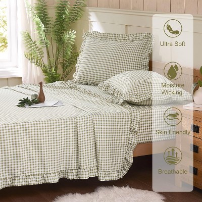 Der Rose BALHAM TRADE-Gingham Queen Sheet Set, Lightweight Super Soft Brushed Microfiber Plaid Bed Sheets Yellow Queen (90" x 98") — фото 3