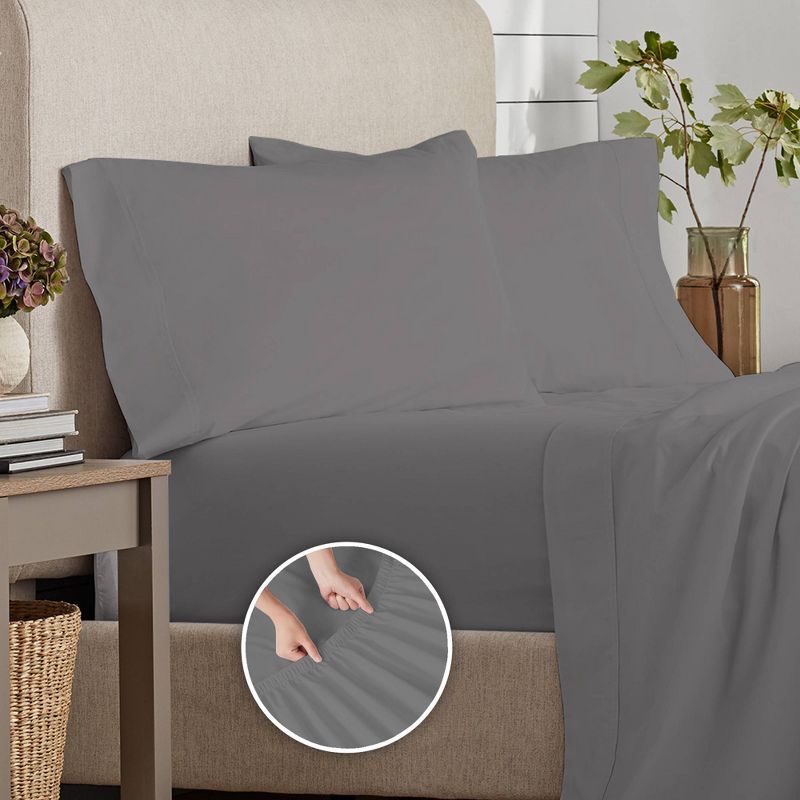 300 Thread Count Organic Cotton Brushed Percale Sheet Set - Purity Home , 4 of 11