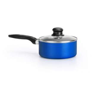 NutriChef Blue Sauce Pot with Lid, (1.25 qt) Black Coating Inside, Heat Resistant Lacquer Outside (Blue)