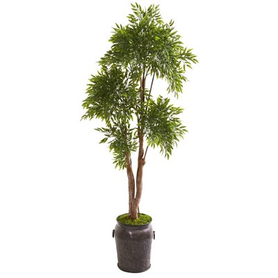 Nearly Natural 82-in Ruscus Artificial Tree in Planter (Indoor/Outdoor)