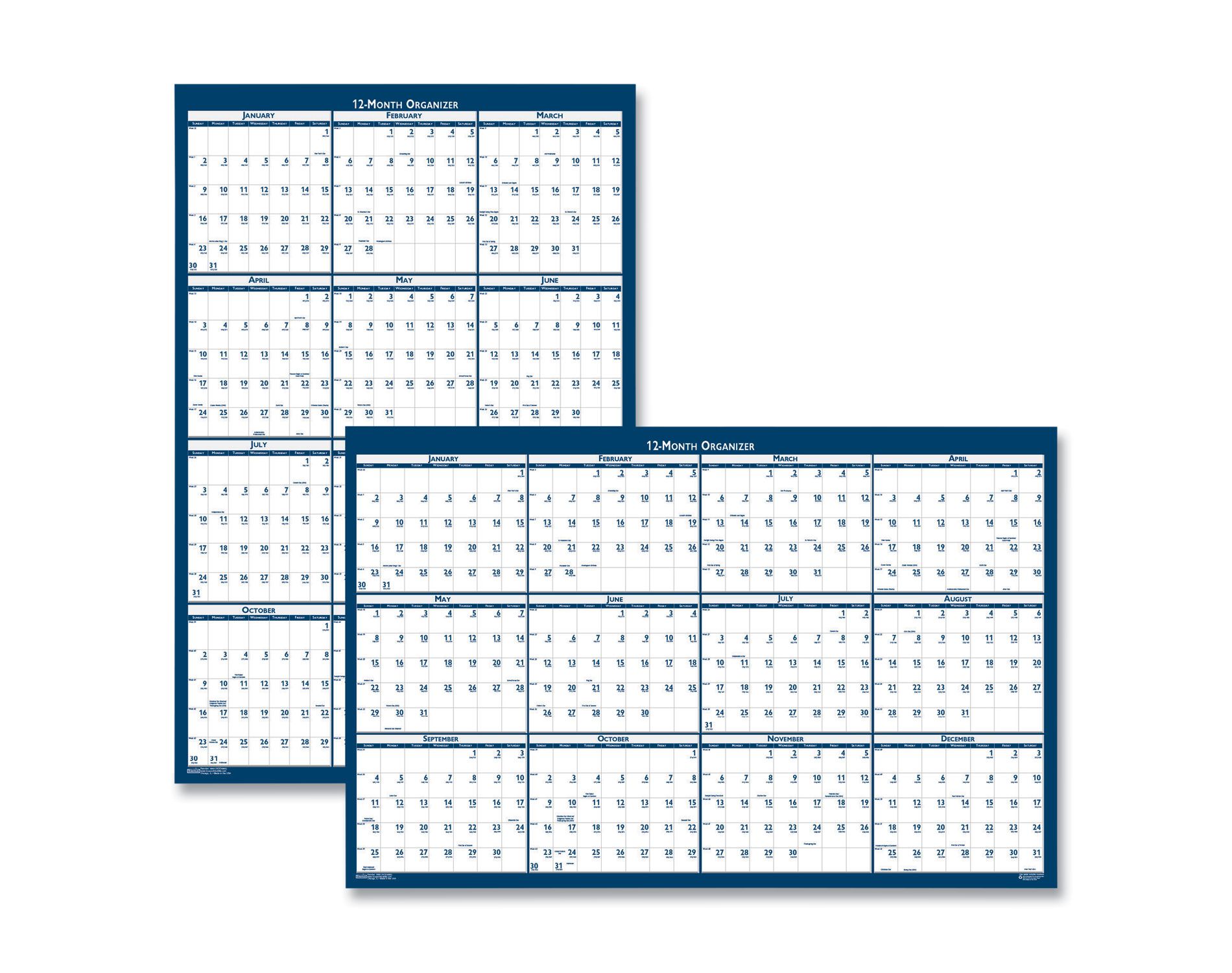 Recycled Poster Style Reversible/Erasable Yearly Wall Calendar, 32 x 48, White/Blue/Gray Sheets, 12-Month (Jan to Dec): 2026