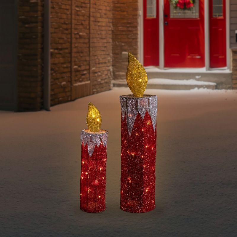 Northlight Set of 2 LED Lighted Red Candles Outdoor Christmas Decorations 22.75", 2 of 8