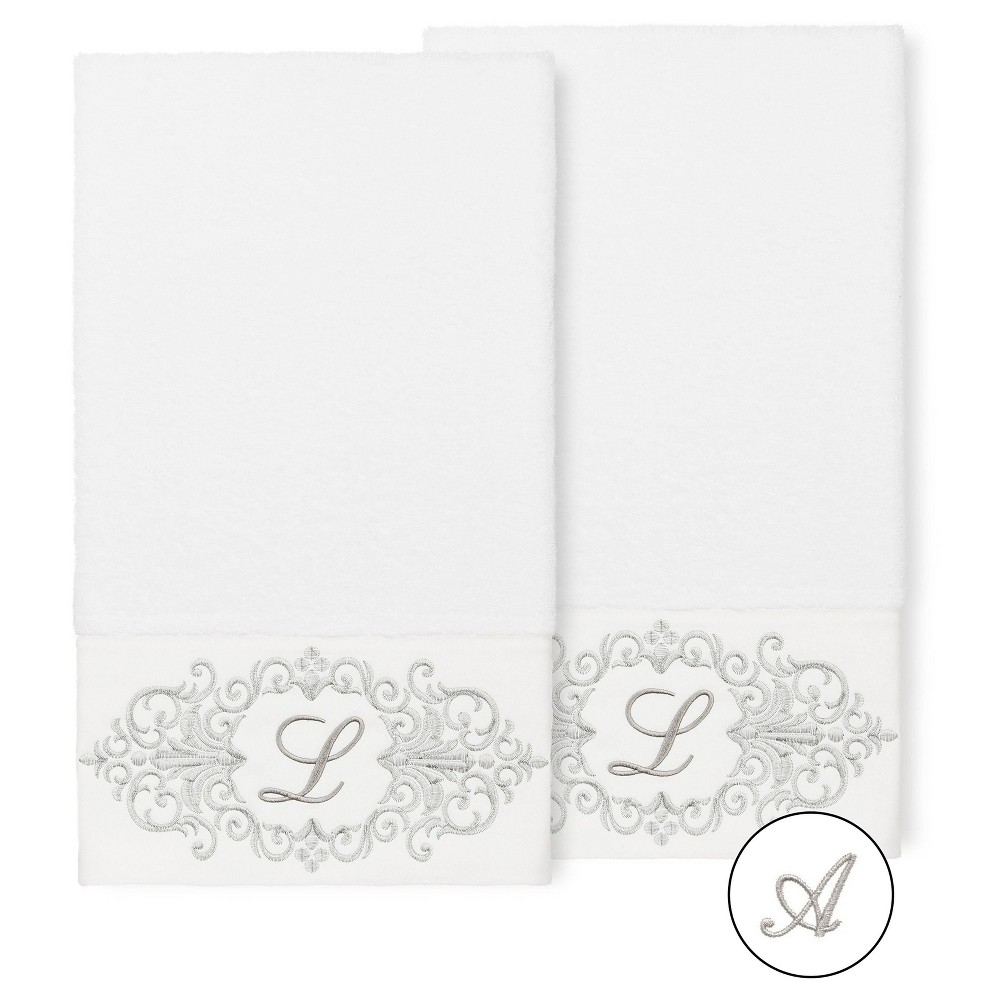 Photos - Towel Set of 2 Monogrammed Bath  White/A - Linum Home Textiles: Luxury Terry, Machine Washable
