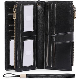 Ladies' Large Capacity Credit Card Wallet with RFID Theft Protection Double-Zip Pocket Genuine Leather Bifold Wallet Wristlet Clutch Bag - 1 of 4