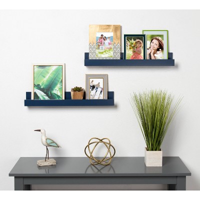 Navy Blue 24" Levie Wood Floating Picture Ledge Wall Shelf Set