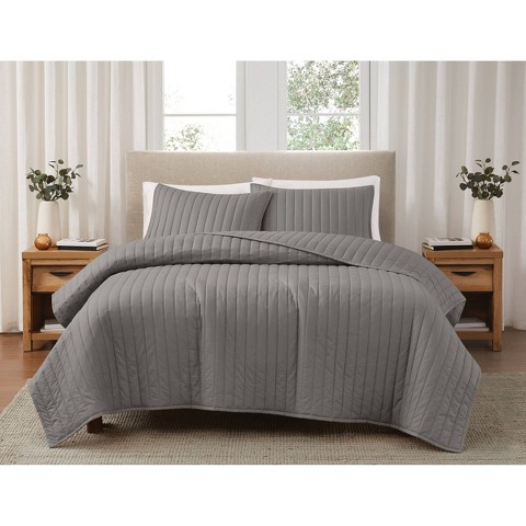 Комплект с покрывалом Brooklyn Loom 2pc Twin/Twin Extra Long Percale Quilt Set Gray, цвет: Серый