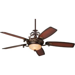Casa Vieja 56" Casa Esperanza Vintage Indoor Ceiling Fan 5 Blade LED Light Remote Control Bronze Gold Motor Teak Finish Blades Bedroom Living Room - 1 of 4