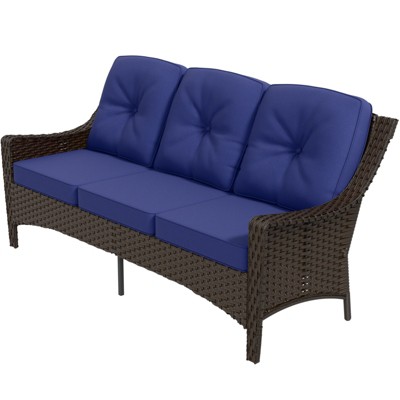 EAGLE PEAK Azure Bay 3 Seat Outdoor Wicker Patio Sofa, Weather Resistant Rattan Sofa, Deep seats