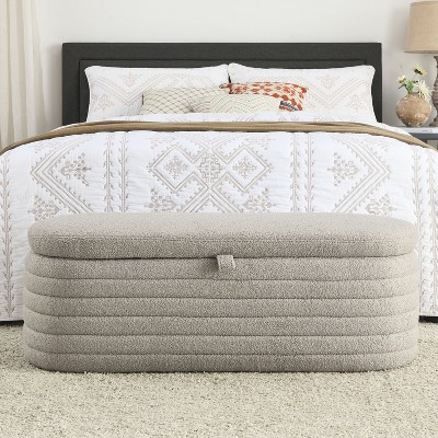CAVINAS 45.5" Plush Teddy Storage Ottoman Bench,Multi-Functional Footstool with Safety Hinges,Storage Bench for Bedroom,Living Room,Entryway