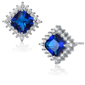 Guili Sapphire Majesty Sterling Silver White Gold Plated with Sapphire Blue Cubic Zirconia Square Stud Earrings for a Luxe and Elegant Touch - 1 of 4