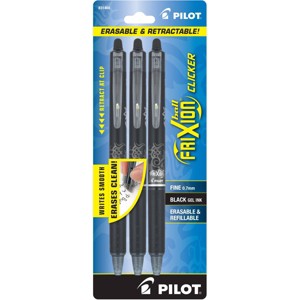 Pilot 3ct FriXion Clicker Erasable Gel Pens Fine Point 0.7mm Black Ink: Retractable, Stationery, Office, Eraser Included - 1 of 4