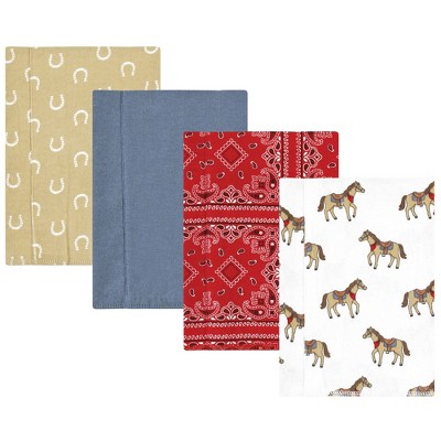 Hudson Baby Infant Boy Cotton Flannel Burp Cloths, Cowboy 4-Pack, One Size
