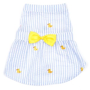 The Worthy Dog Embroidered Rubber Ducks Stripe Seersucker Adjustable Pet Dress - 1 of 3