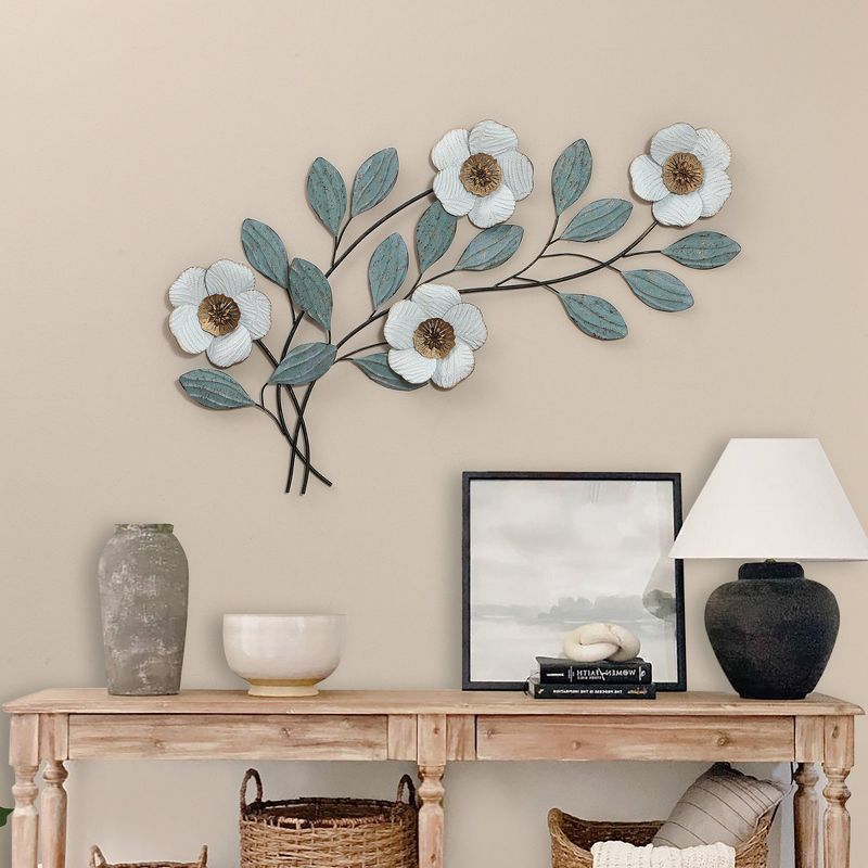 LuxenHome Magnolia Flowers Metal Wall Decor Multi-Color, 3 of 10