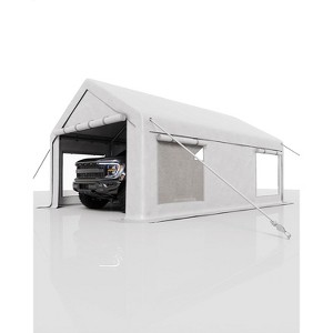12x20 Ft Portable Garage, with 200G Side Walls, Front and Rear Doors, Heavy Duty Waterproof Tarp, Storage for Boats, Trucks, and Suvs - 1 of 4