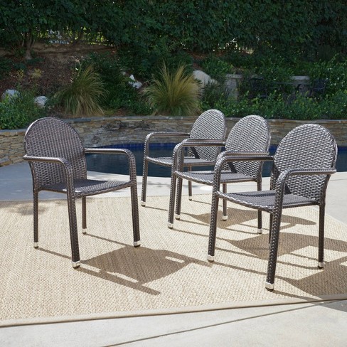 Aurora 4pk Wicker Arm Chairs – Brown – Christopher Knight Home For Sale