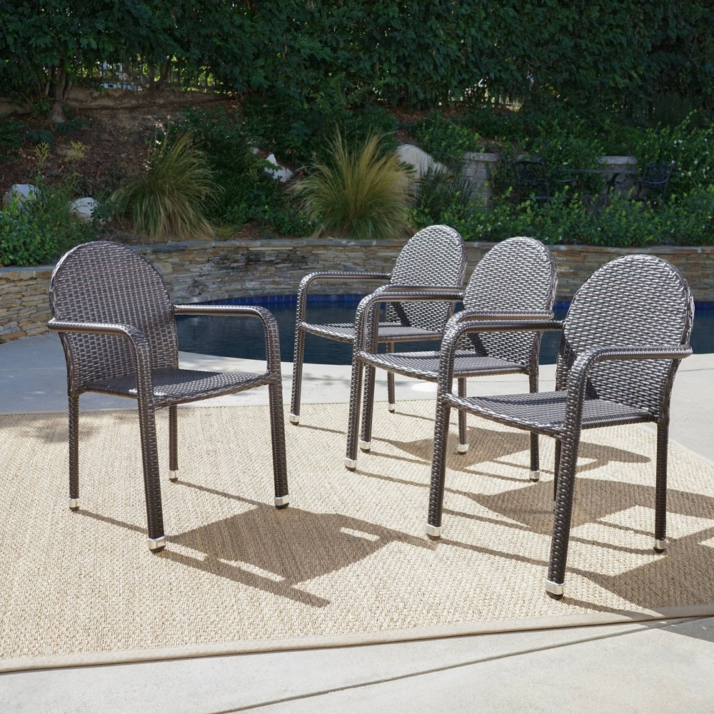 Aurora 4pk Wicker Arm Chairs Brown Christopher Knight Home