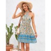 Women's Halter Neck Criss Cross Cut Out Elastic Waist Ruffle Hem Floral Print Backless Mini Dress - 2 of 4