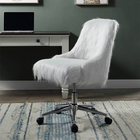 22 Arundell II Accent Chair White Faux Fur Chrome Finish Acme Furniture