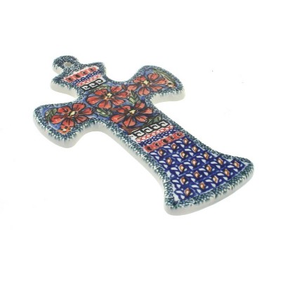 Blue Rose Polish Pottery Jungle Flower Cross