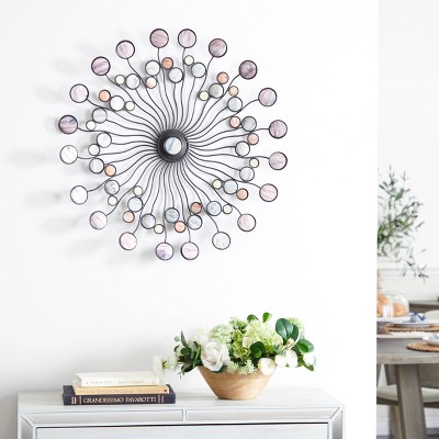 Metal Sunburst Wall Decor with Marble Inspired Accents Multi Colored - Olivia & May