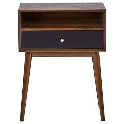 Calvin Mid-Century Brown Wood Side Table with Storage Drawer
