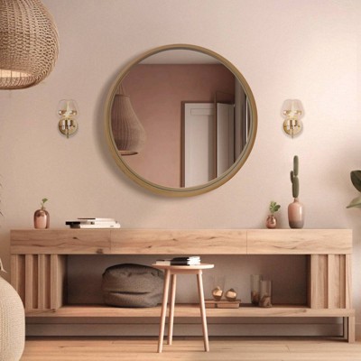 Natural Pine Wood Round Wall Mirror