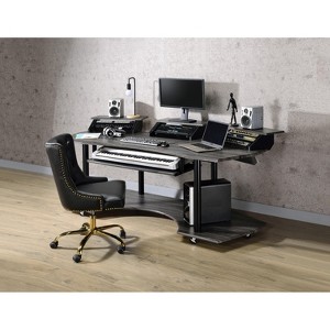 PAGED Computer Desk Modern Music Desk with Open Storage Shelves, Keyboard Tray and Hooks for Work - 1 of 4