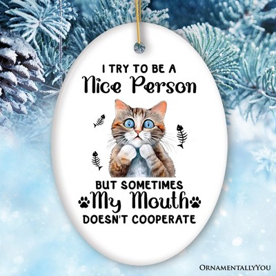 Funny Cat Trying to be a Nice Person, Cute and Funny Christmas Gift| OrnamentallyYou