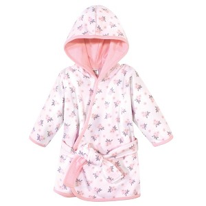 Hudson Baby Infant Girl Cotton Rich Bathrobe, Pink Gray Floral, 0-9 Months - 1 of 2