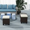 2 Piece Wicker Outdoor Ottomans with Cushions, Rattan Ottoman Footrest and Side Table for Patio, Poolside - 2 of 4