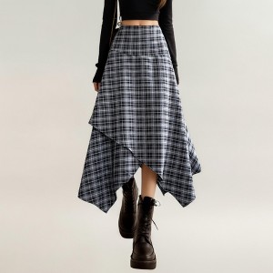 Anna-Kaci Women's Asymmetrical Plaid Midi Skirt with Layered Handkerchief Hem - 1 of 4