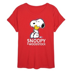 Women's - Peanuts - Snoopy And Woodstock Oversized Graphic T-Shirt - 1 of 4