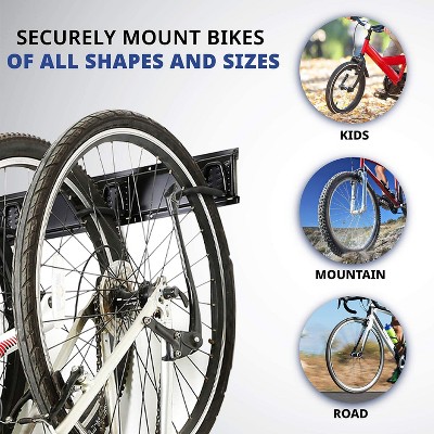 Black Steel Wall Mount Bike Rack with Adjustable Hooks