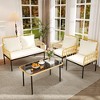 4-Piece Outdoor Patio Furniture Set with Table, Chaise Lounge & 2 Cushioned Armchairs, Rattan Balcony Set for Porch, Lawn, Poolside & Deck - 3 of 4
