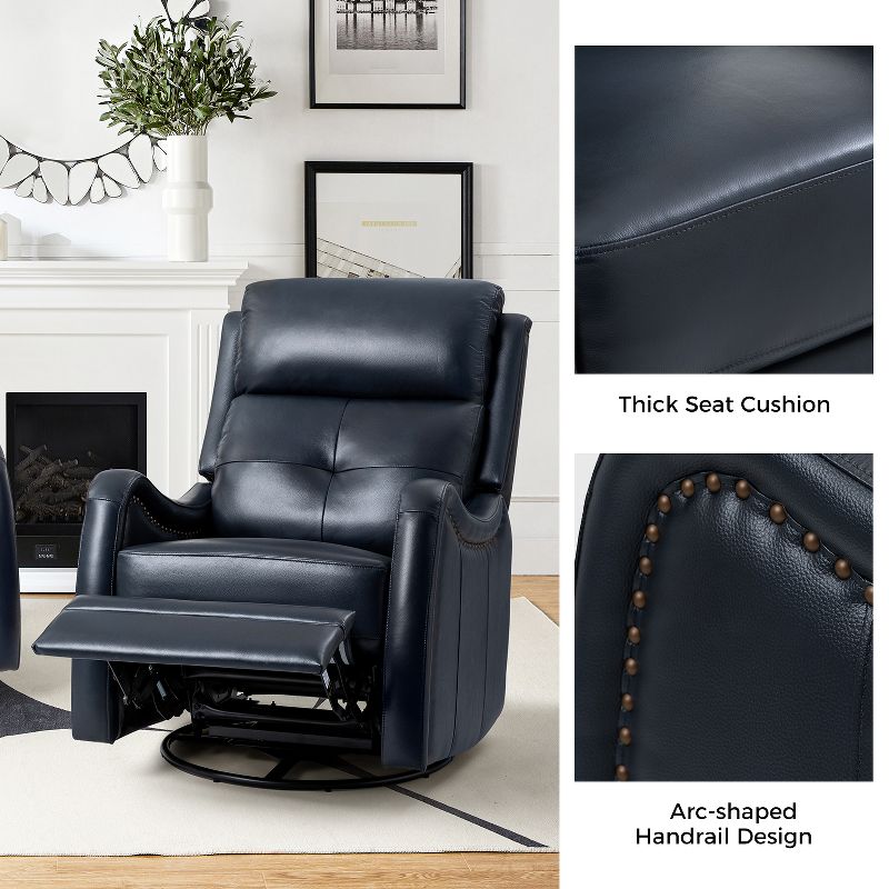 Flavio Genuine Leather Swivel Rocker Recliner with nailhead trims for living room | ARTFUL LIVING DESIGN, 3 of 12