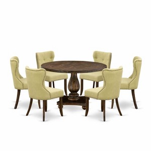 HomeStock 7-Piece Distressed Jacobean Finish Solid Wood Top Dining Table with 6-Parson Chairs - 1 of 4