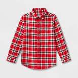 Boys' Adaptive Woven Plaid Button-Down Shirt - Cat & Jack - Red