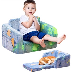 Hooseng Toddler Couch, 2-in-1 Plush Kids Fold-Out Sofa, Foldable Toddler Chair, Convertible Kids Sofa Lounger with Straight Armrests for Boys & Girls - 1 of 4