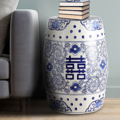 Double Happiness Blue and White Ceramic Garden Stool