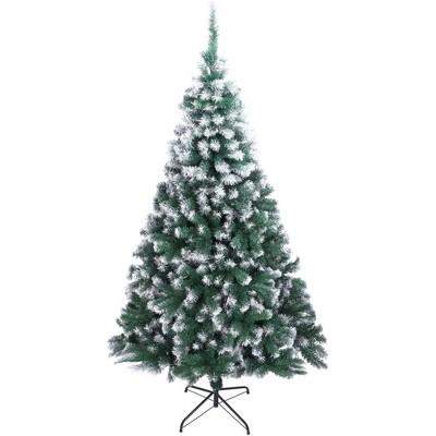 7ft Artificial Snow Flocked Christmas Tree,Full Appearance Snowy w/Easy Assembly, Metal Stand,Holiday Decoration