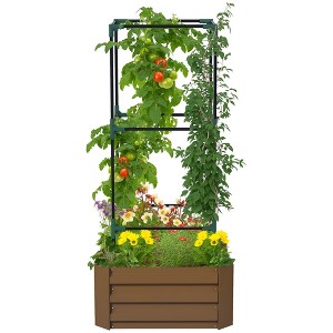 Outsunny Raised Garden Bed, 24" x 24" x 11.75" Galvanized Planter Box w/ Tomato Cage, Open Bottom for Climbing Vines - 1 of 4