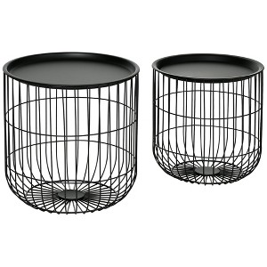 Aghana Digitals Nesting Coffee Table Set: 2-Piece Black Steel Bird-Cage Design with Storage, - 1 of 4