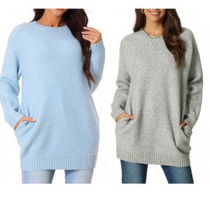INSPIRE CHIC Women's Fall Winter Round Neck Long Sleeve Casual Tunic Sweater with Pockets 2 Packs - 1 of 4