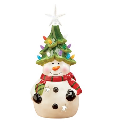 Collections Etc Hand-Painted Vintage LED Lighted Holiday Snowman Tree 5.25  X 4.75 X 11.75
