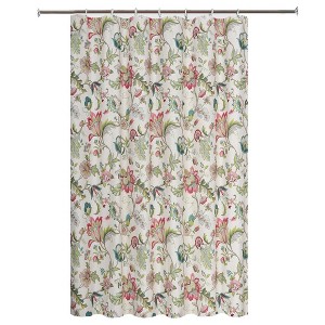 Ellis Curtain Brissac Classic Floral Design Button Holes Shower Curtain 70" x 72" Red - 1 of 4