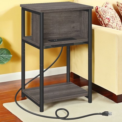 End Table with Built-in Charging Station 3-Tier Nightstand with USB Ports and Power Outlets Side Table for Living Room