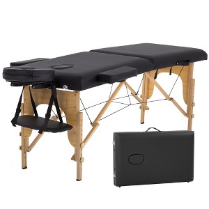 FDW Massage Bed 73 inch Long Height Adjustable Portable 2 Folding Massage Salon Table W/Sheet Cradle Bolsters Hanger Facial Salon Tattoo Bed - 1 of 4